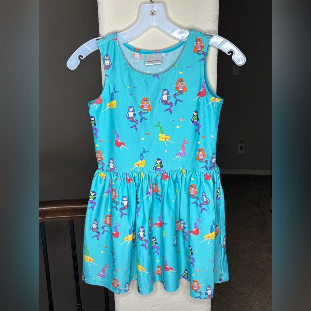 Hanna Andersson Sunblock Swim Dress Teal Mermaid Print Dress Size 10 Pool Summer